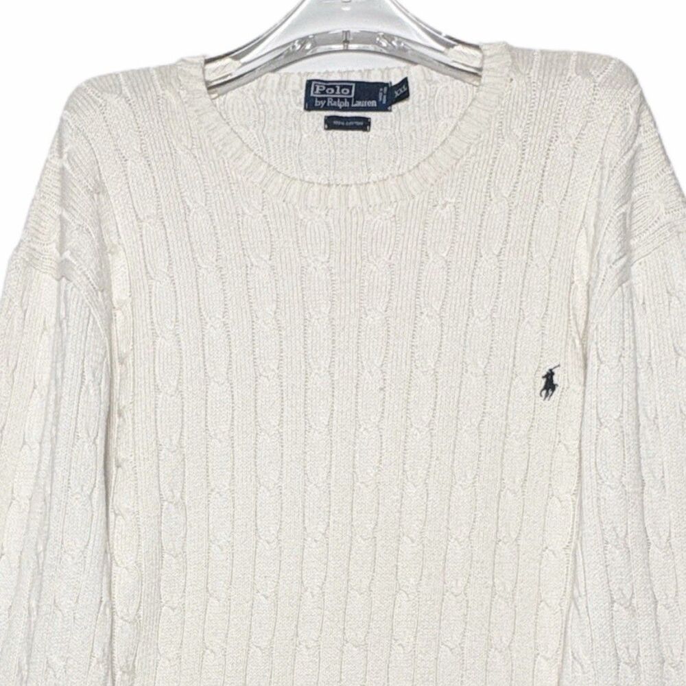 Vintage Polo Ralph Lauren Sweater Men's XXL Cable Knit Chain Link Ivory